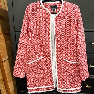 Cynthia Rowley Red and White Patterned Pea Coat